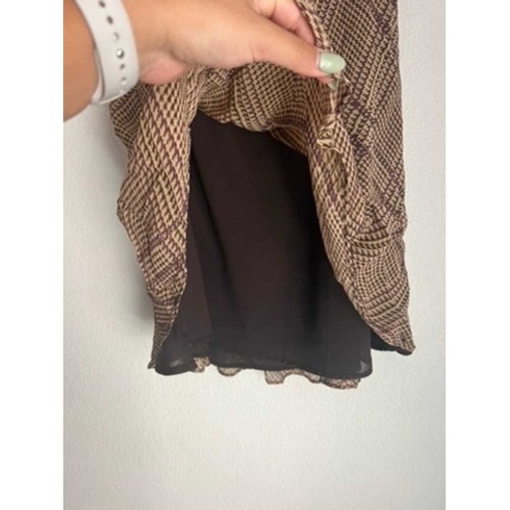 Brown Plaid Midi Skirt Elastic Waist Sheer Lined Lightweight‎ - Picture 5 of 5